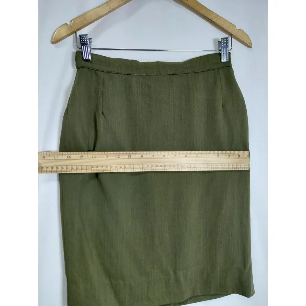 MaxMara Wool Blend Made in Italy Green Pencil Knee Length Skirt Women Size 8